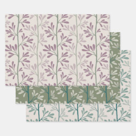 Green and Mauve Garden Stems Modern Botanical ラッピングペーパーシート