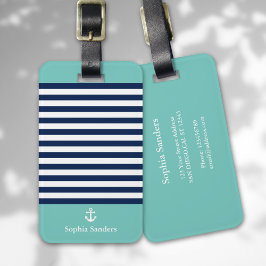 Green and Navy Blue Striped Nautical Pattern ラゲッジタグ