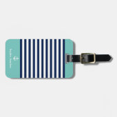 Green and Navy Blue Striped Nautical Pattern ラゲッジタグ (正面横)