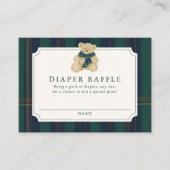 Green and Navy Plaid Teddy Bear Diaper Raffle エンクロージャーカード (正面)