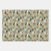 Green and Orange Fun Christmas Forest Village ラッピングペーパーシート (正面)