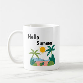 Green and orange plauful hello summer mug コーヒーマグカップ
