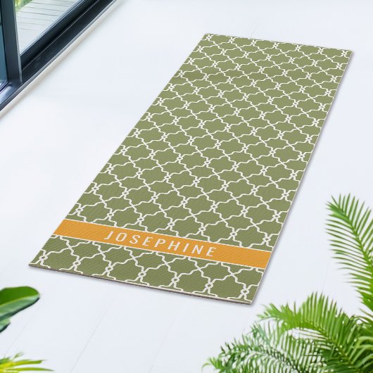 Green And Orange Trellis Pattern With Custom Name ヨガマット