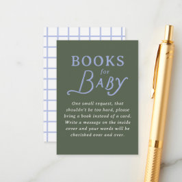 Green and Periwinkle Blue Book Request Baby Shower エンクロージャーカード