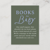Green and Periwinkle Blue Book Request Baby Shower エンクロージャーカード (正面)