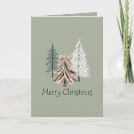 Green and Pink Brushstroke Christmas Tree カード