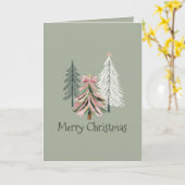 Green and Pink Brushstroke Christmas Tree カード (黄色い花)