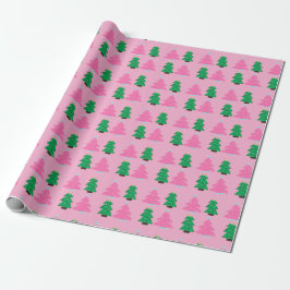 Green and Pink Christmas Trees  ラッピングペーパー
