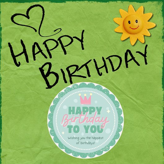Green and Pink Colorful Playful Birthday Greeting ラウンドシール