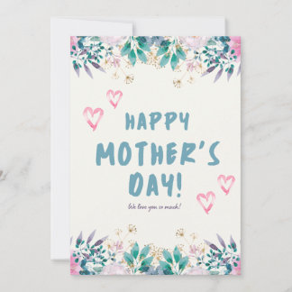 Green and Pink Floral Watercolor Happy Mothers Day カード