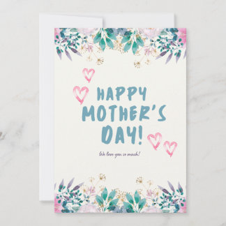 Green and Pink Floral Watercolor Happy Mothers Day カード