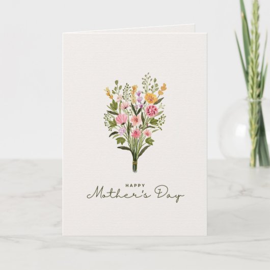 Green and Pink Floral Watercolor Mother's Day カード (正面)