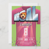 Green and Pink Girl Soccer Shirt Birthday Party 招待状 (正面)