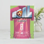Green and Pink Girl Soccer Shirt Birthday Party 招待状 (スタンド正面)