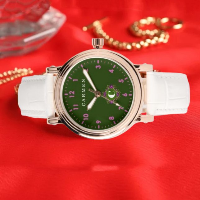  Green and pink monogram custom name 腕時計 (クリエイターアップロード済み)