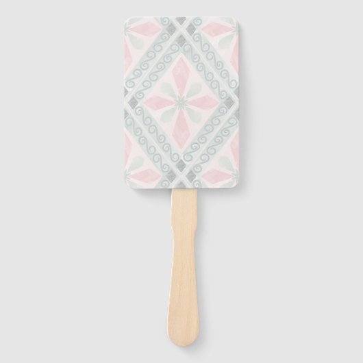 Green and pink pastel diamond pattern ハンドファン (正面)