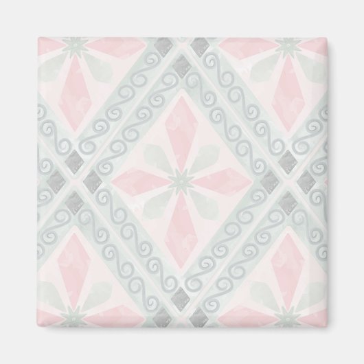 Green and pink pastel diamond pattern マグネット (正面)