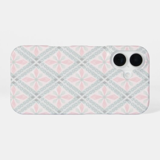 Green and pink pastel diamond pattern iPhone 16ケース (裏面横)