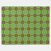 Green and purple geometric mandala pattern フリースブランケット (正面(横))