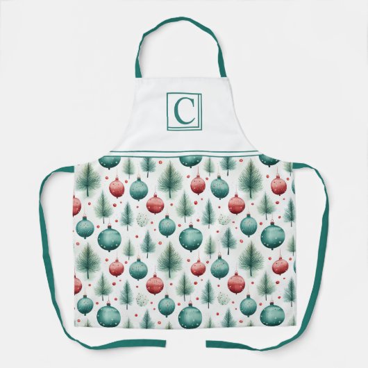 Green and Red Christmas Patterns - エプロン (正面)