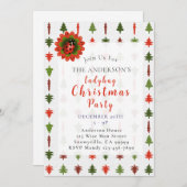 Green and Red Christmas Trees Ladybug Party 招待状 (正面/裏面)