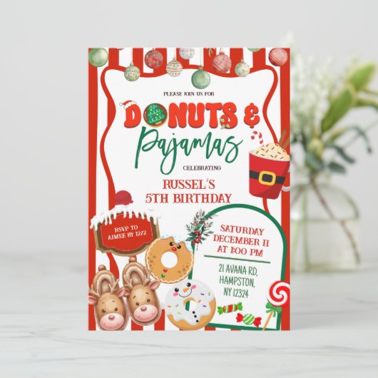 Green and Red Donuts and Pajamas Birthday 招待状 (スタンド正面)