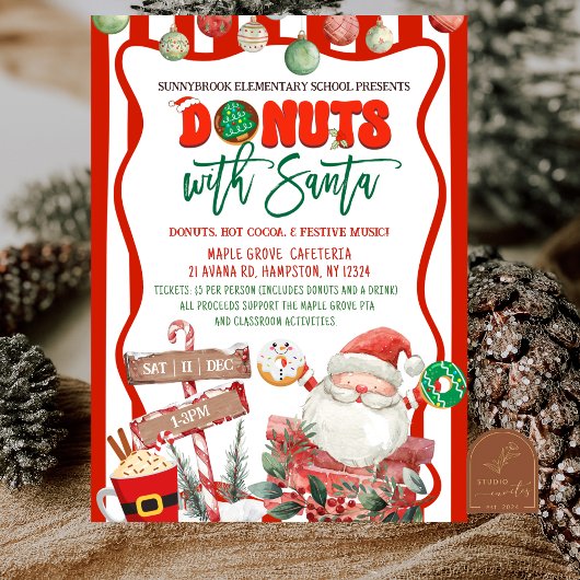 Green and Red Donuts with Santa 招待状