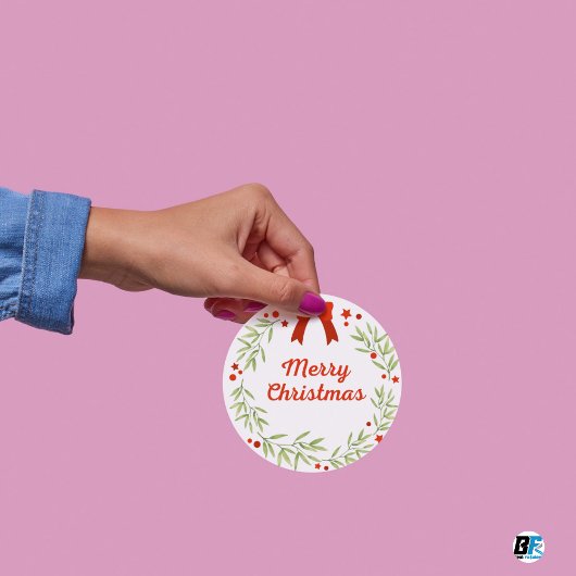 Green and Red Festive Merry Christmas  ラウンドシール