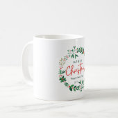 Green and Red Floral Illustration Christmas Mug コーヒーマグカップ (正面左)