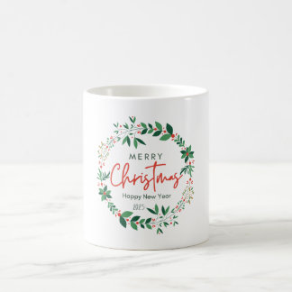 Green and Red Floral Illustration Christmas Mug コーヒーマグカップ
