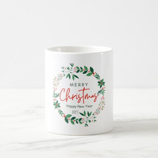 Green and Red Floral Illustration Christmas Mug コーヒーマグカップ (中央)