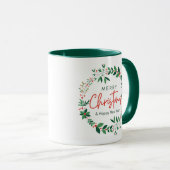 Green and Red Floral Illustration Christmas Mug マグカップ (正面右)