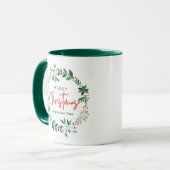 Green and Red Floral Illustration Christmas Mug マグカップ (正面左)