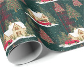 Green And Red Forest Christmas Village ラッピングペーパー (ロールコーナー)
