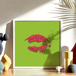 Green and Red Kissing Lips ポスター
