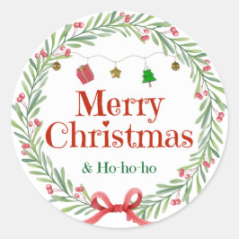 Green and Red Merry Christmas Festive Round Holida ラウンドシール