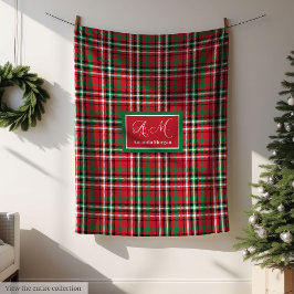 Green and Red Merry Christmas Plaid Blanket Gift フリースブランケット