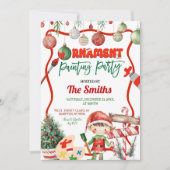 Green and Red Retro Kid's Ornament Painting Party 招待状 (正面)