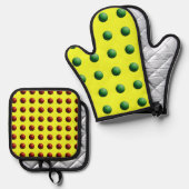 Green and Red Spheres on Yellow 鍋つかみ&鍋敷きセット (正面/裏面)