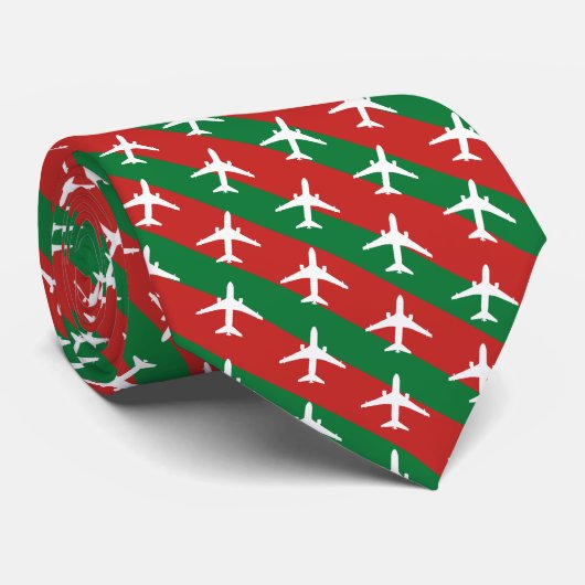 Green and Red Stripe KC-46 Pattern Christmas ネクタイ (ロール)
