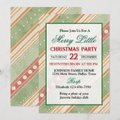 Green and Red Stripped Border Christmas Party 招待状 (正面/裏面)