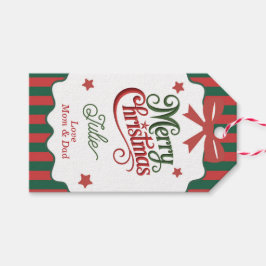 Green and Red Stripped Merry Christmas ギフトタグ