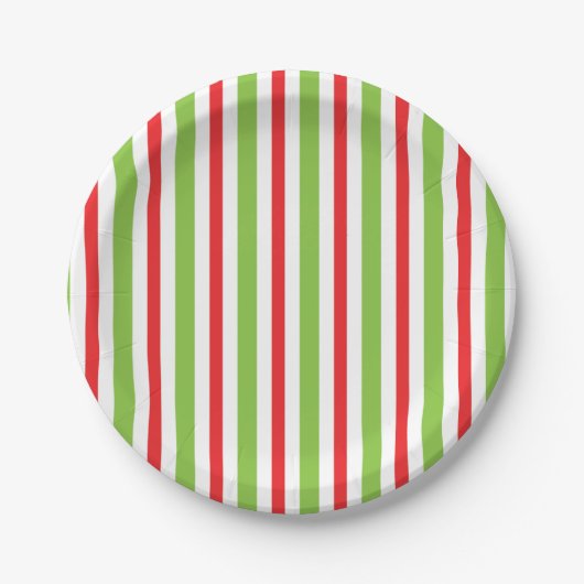 Green and Red Stripped Paper Plate Xmas Plates ペーパープレート (正面)