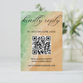 Green and Sand Shore Beach Wedding RSVP card  エンクロージャーカード (スタンド正面)