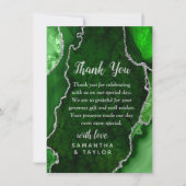 Green and Silver Agate Marble Wedding Thank You サンキューカード (正面)