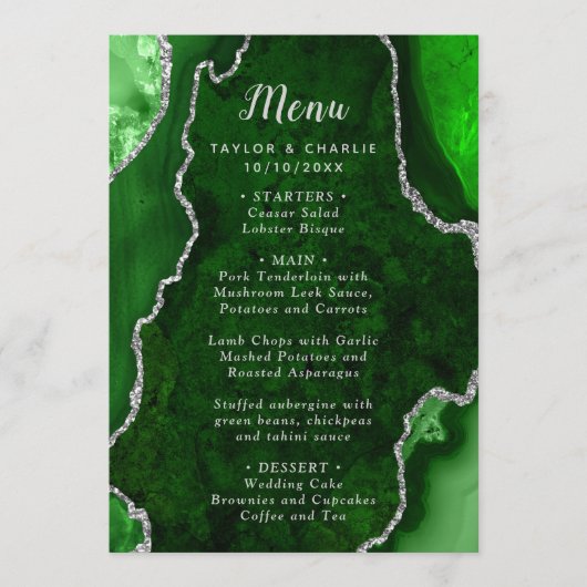 Green and Silver Agate Wedding Menu メニュー (正面)