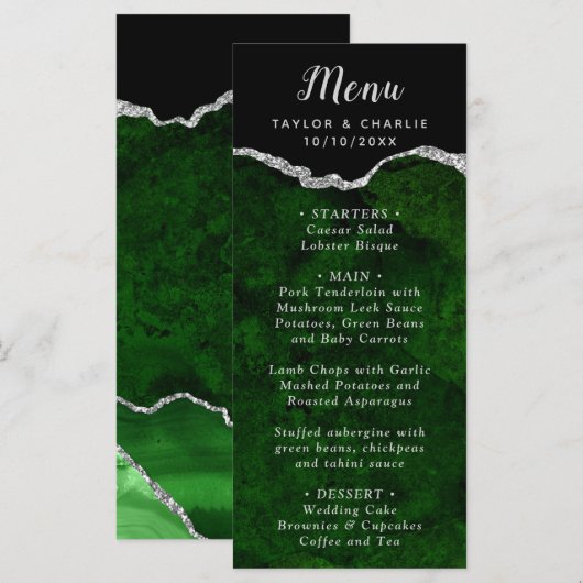 Green and Silver Agate Wedding Menu メニュー (正面/裏面)