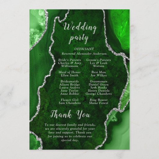 Green and Silver Agate Wedding Program プログラム (裏面)