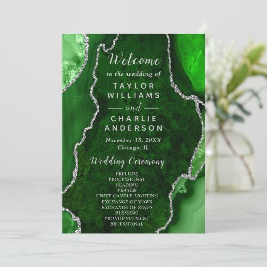 Green and Silver Agate Wedding Program プログラム (スタンド正面)