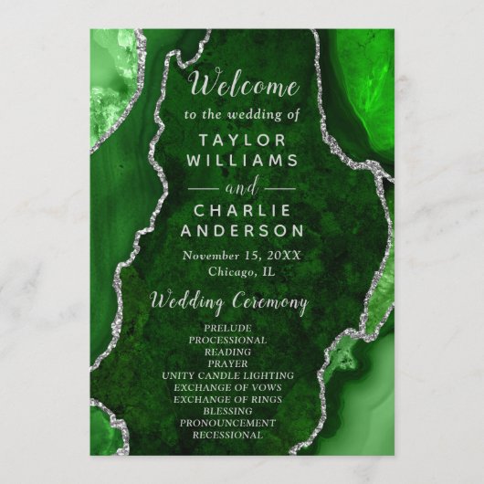 Green and Silver Agate Wedding Program プログラム (正面)